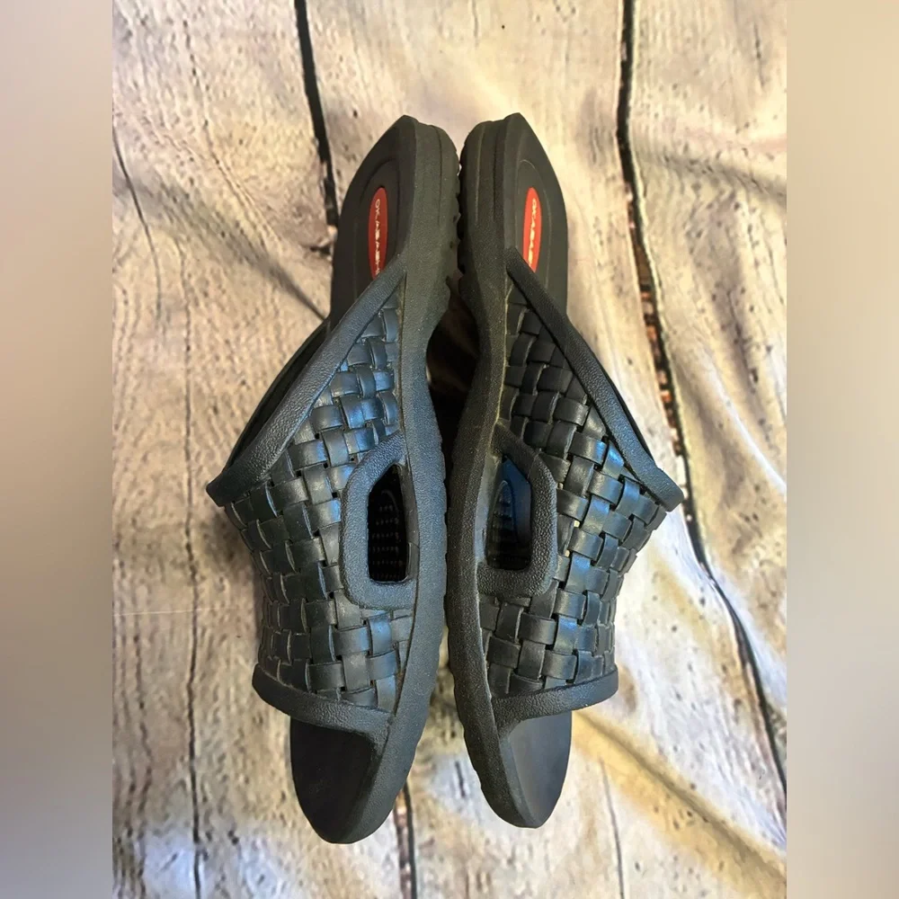Okabashi Torino Black Slip On Slide Sandals‎ Arch Support Men’s Sz L 7.5/8.5 GUC